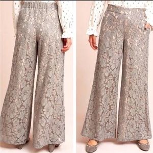 Anthropologie Feather Bone Lace Overlay Wide Leg Trousers